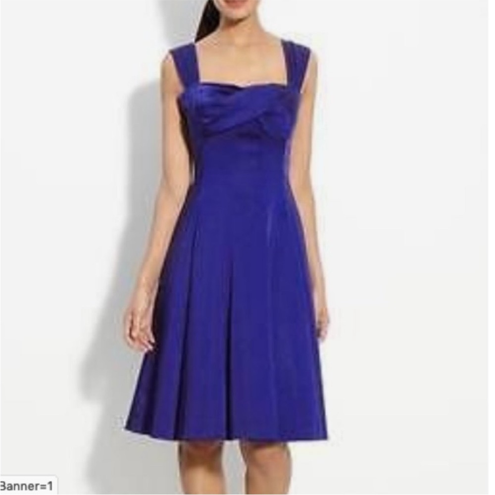 Maggy London Blue Satin A-Line Pleated Sleeveless Cocktail Midi Dress Size 12
